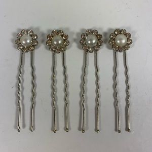 Hair Pins (4) Silver w/Rhinestones Dressy Updo